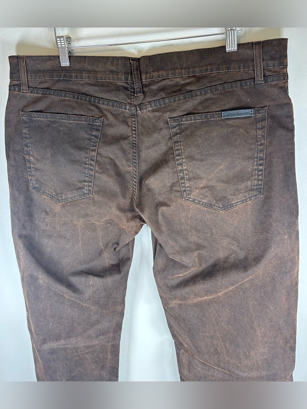 Dolce&Gabbana Men's Jeans Brown Pants Size 54/XL 14 Stretch Wax Coated EUC - Picture 7 of 12